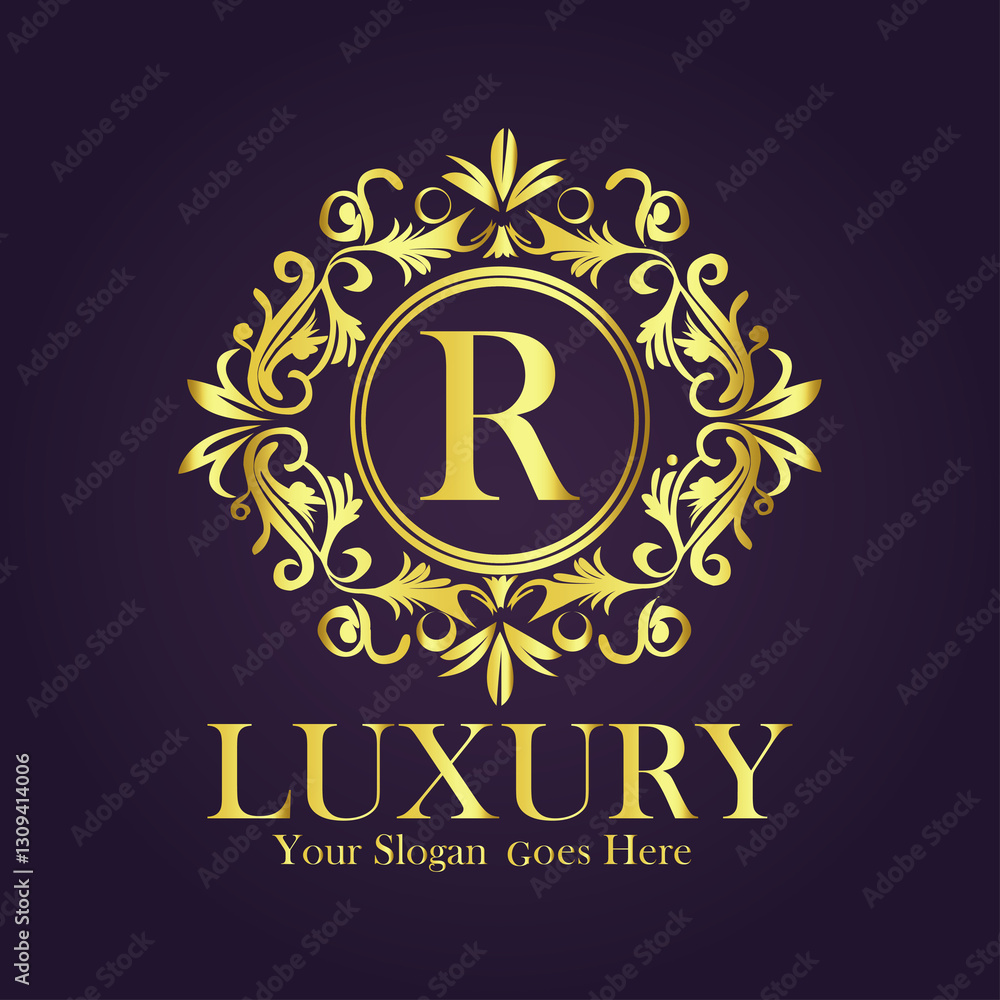 Naklejka premium Luxury Gold Monogram Logo - Letter R 