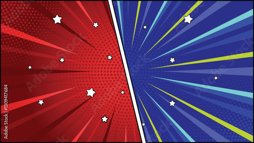 Pop art retro comic background. Red and Blue vs frames.