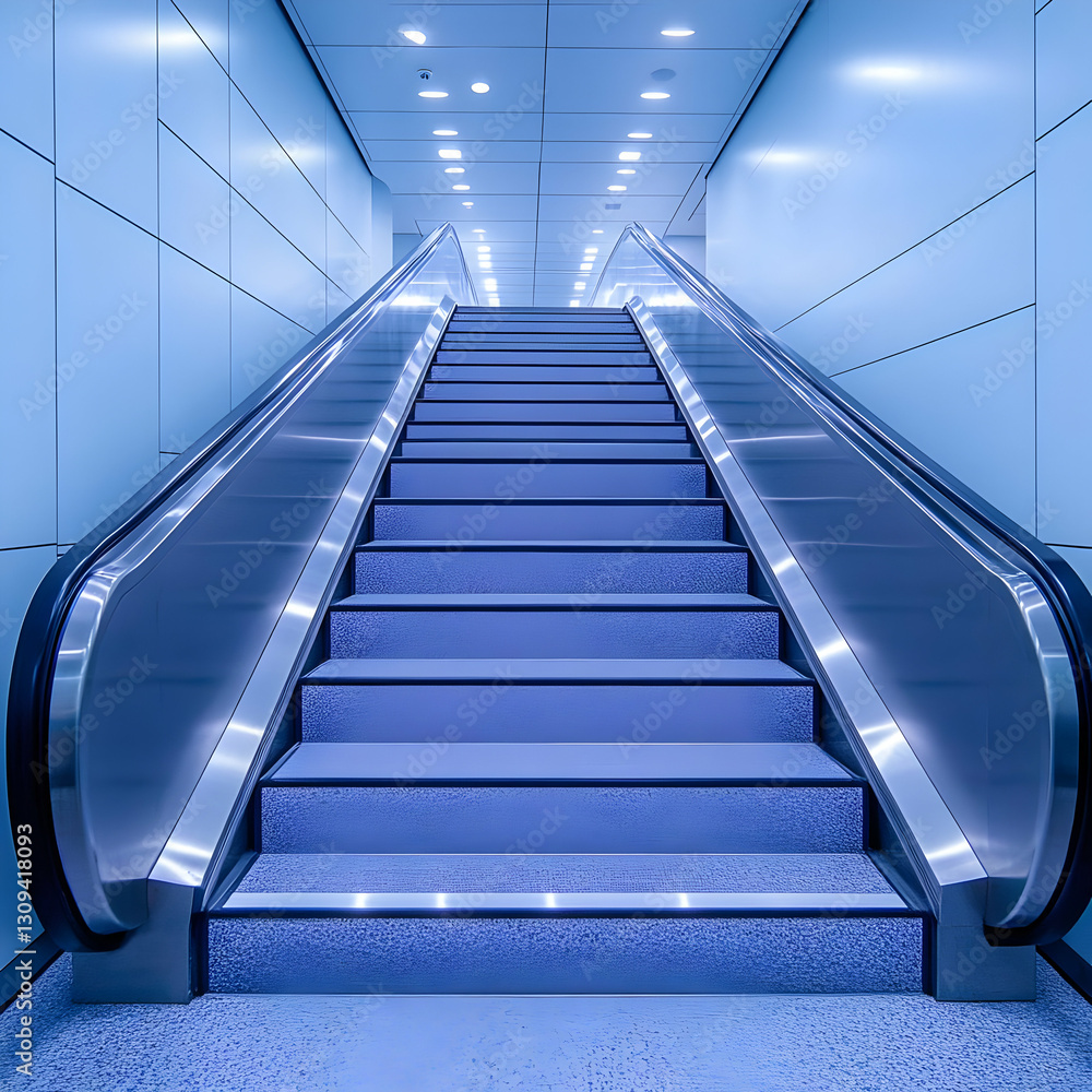 Blue Escalator Steps Modern Architecture Illustration Blue Escalator Steps Modern Architecture Illustration