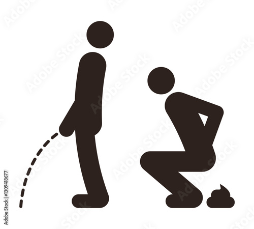 Peeing and pooping man icon. Toilet symbols.