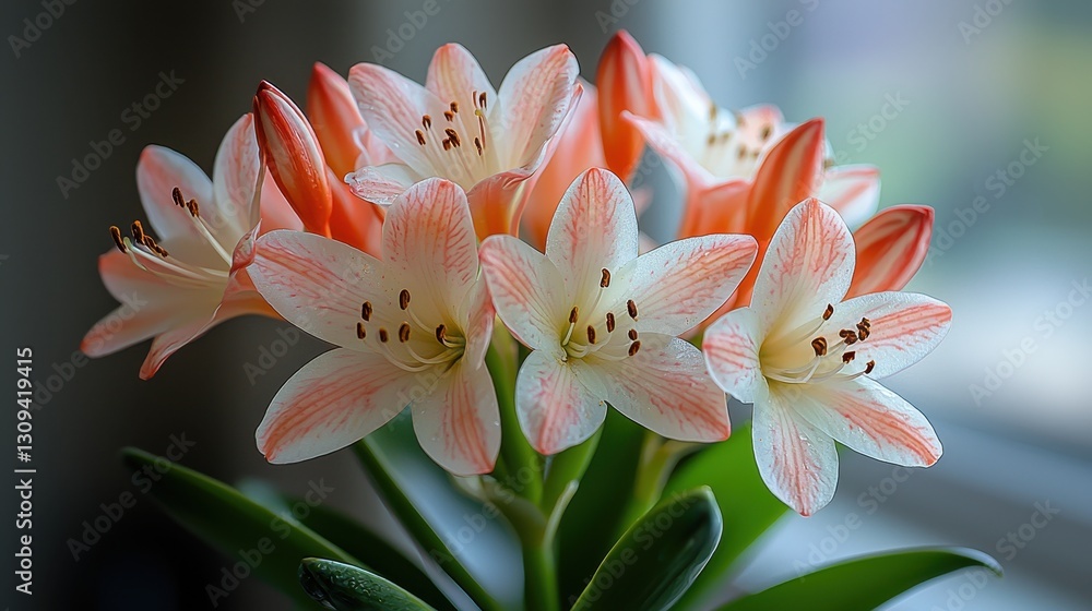 Fototapeta premium Close-up of Coral Lilies indoors