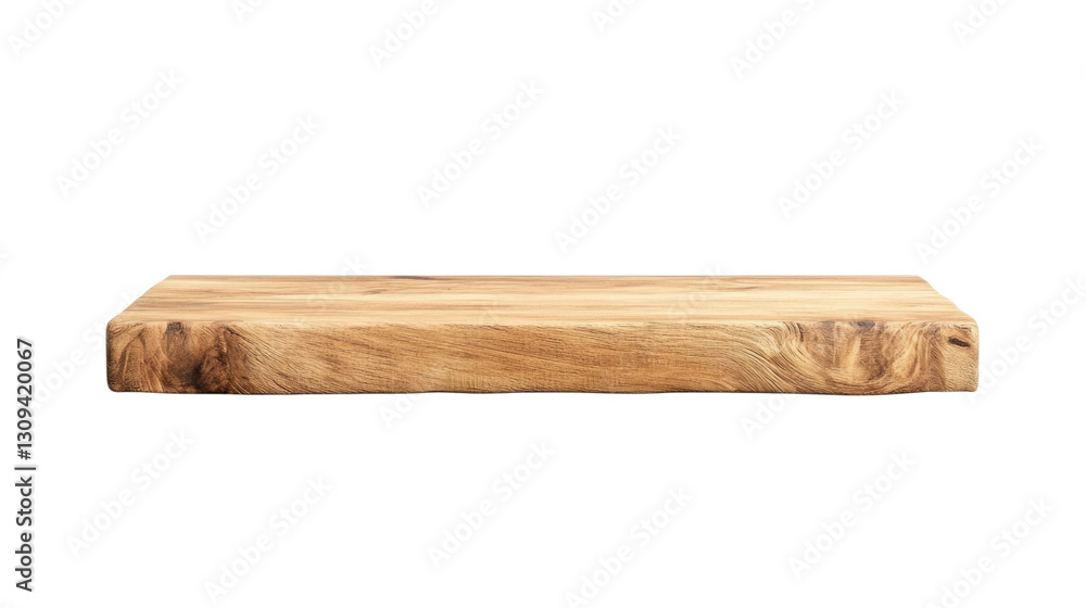 A wooden shelf is empty and sits on a white background A wooden shelf is empty and sits on a white background
