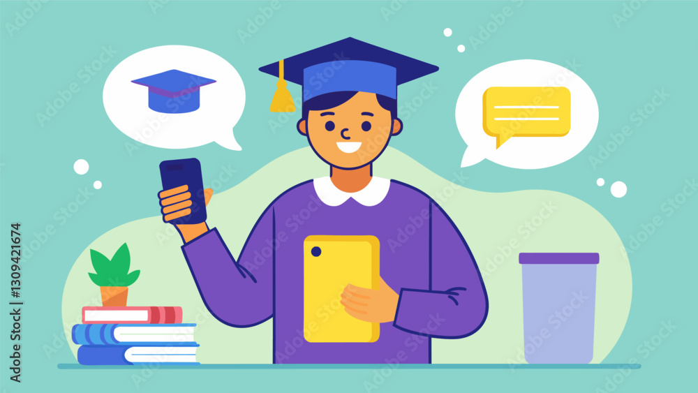 On Snapchat an influencer shares useful tips on how to find and apply for scholarships to minimize the need for student loans.. Vector illustration On Snapchat an influencer shares useful tips on how to find and apply for scholarships to minimize the need for student loans.. Vector illustration