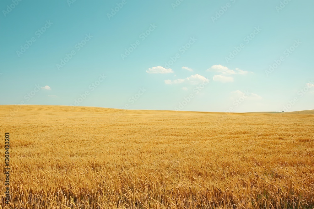 Obraz premium Golden wheat field under a clear blue sky during harvest season. Generative AI