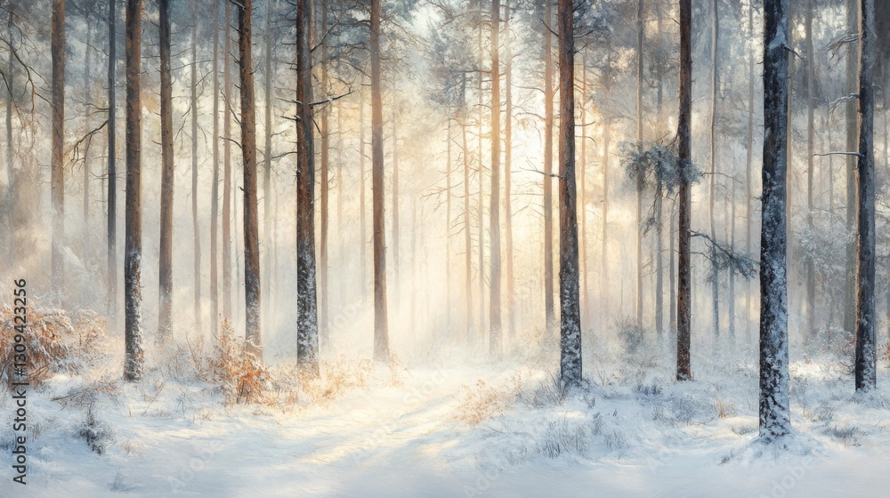 Obraz premium Sunlit Winter Forest Path