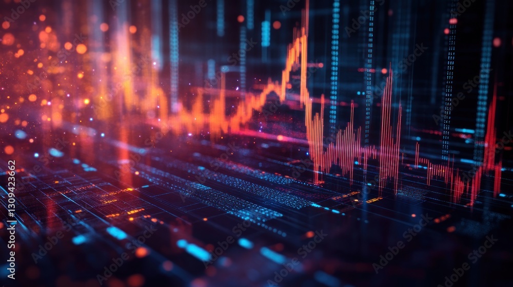 Abstract digital data visualization with glowing lines and charts. Abstract digital data visualization with glowing lines and charts.