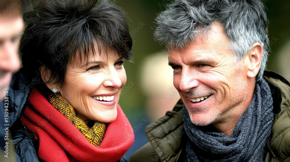 Fototapeta premium Happy Couple Engaging in Joyful Conversation Outdoors Together