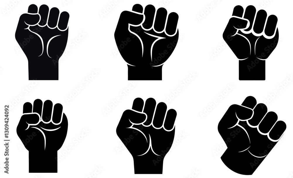 Powerful Fist Icons, Black and White, for Social Justice