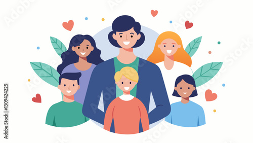 In the final sketch the person is surrounded by loved ones symbolizing the importance of support and connection in sustaining a successful recovery. Vector illustration