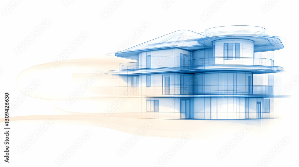 Fototapeta premium Modern House Architectural 3D Sketch