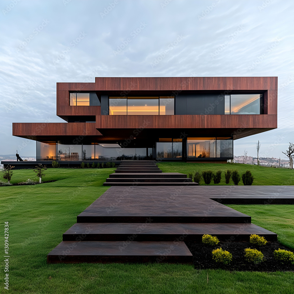 Modern Brown Wood House Exterior Illustration Modern Brown Wood House Exterior Illustration