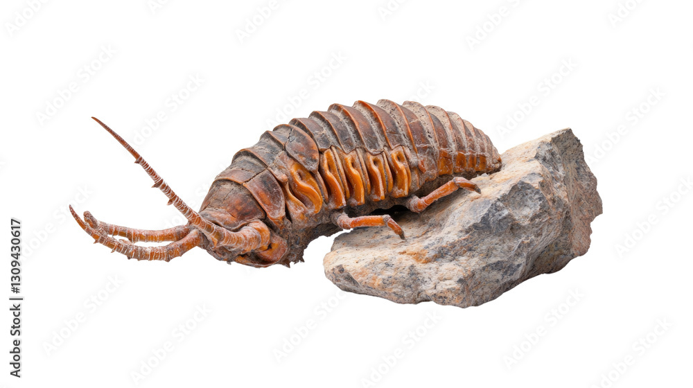 Fototapeta premium A large brown and orange bug is laying on a rock