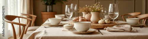 Wallpaper Mural casually elegant table setting with neutral tableware and autumnal decorations Torontodigital.ca