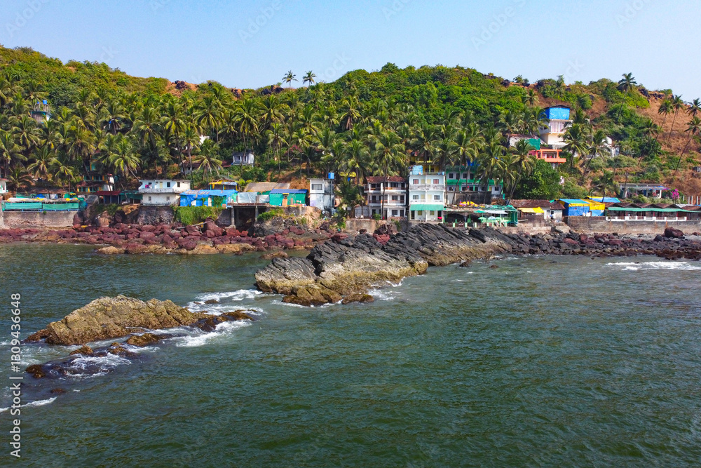Fototapeta premium Indian beach Goa from a drone