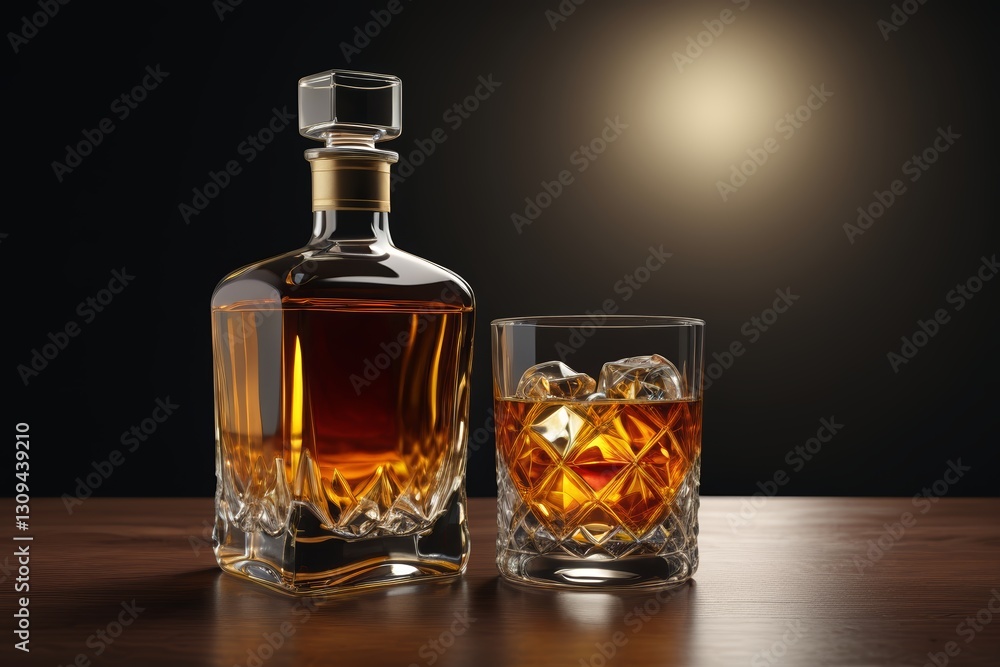 there is a bottle of whiskey and a glass of ice on a table there is a bottle of whiskey and a glass of ice on a table