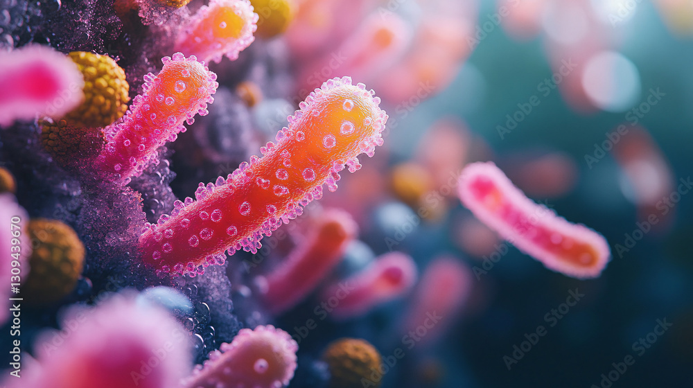 Fototapeta premium health immune routine. Colorful microscopic bacteria in a vibrant environment