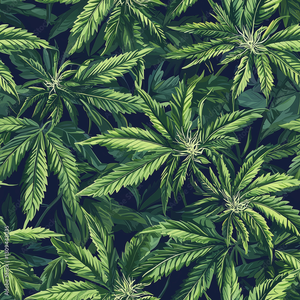 Fototapeta premium Dense Cannabis Leaf Pattern with Deep Green Hues
