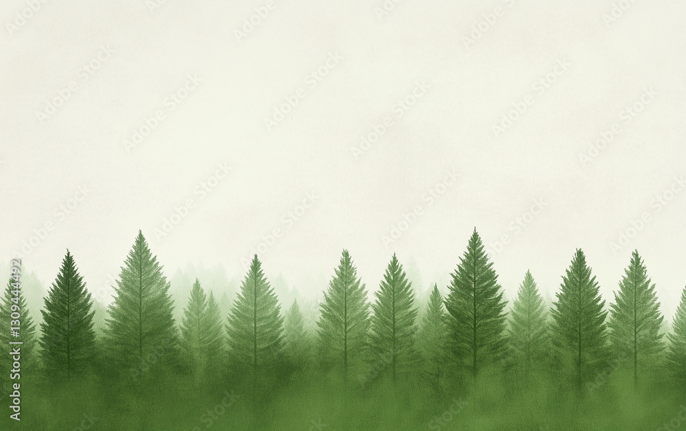Fototapeta premium Misty forest landscape with evergreen trees 