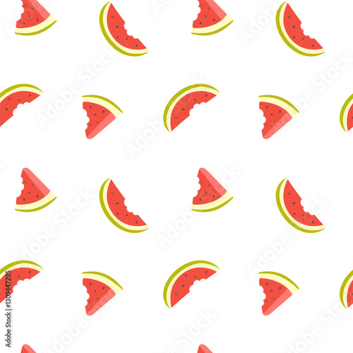 Watermelon seamless pattern with bittern watermelon slices - half and triangle. Tropical summer fruit vector seamless pattern. Perfect for clothing, textile, fabric, background, packaging, wallpaper