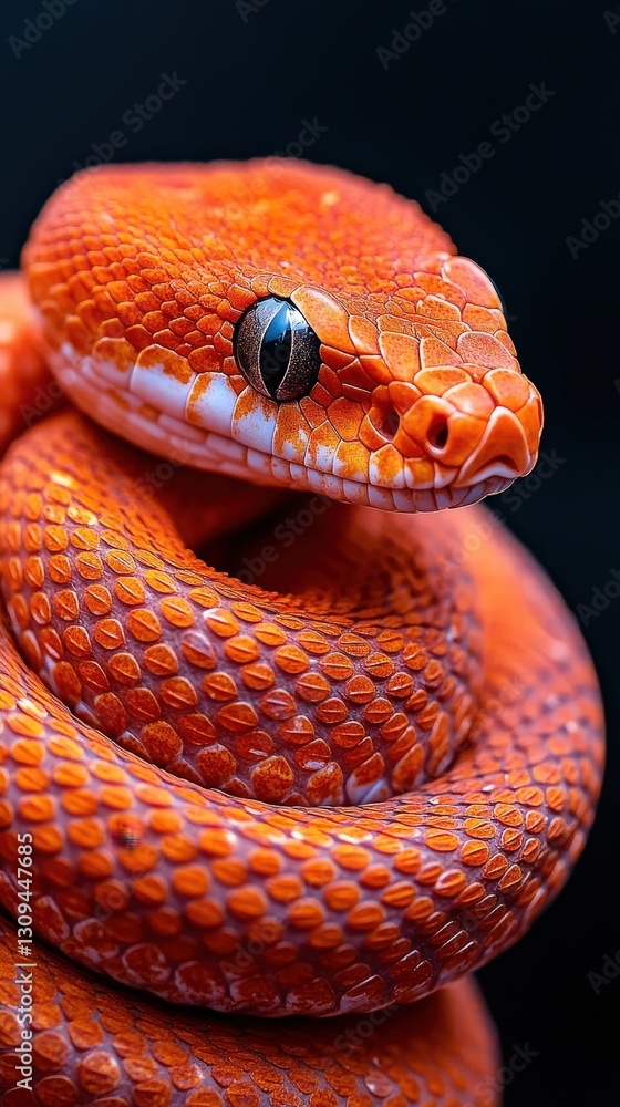 Fototapeta premium Vibrant orange snake coiled up, striking and full of life, suitable for a mobile wallpaper.