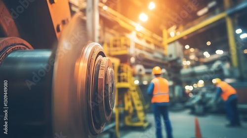 Wallpaper Mural A big sugar mill with engineers inspecting machines, shown in a panoramic image with a soft background. Torontodigital.ca