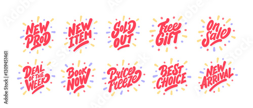 Marketing and promotion vector lettering set. Collection of tags, stickers and sales labels for promotion media. photo