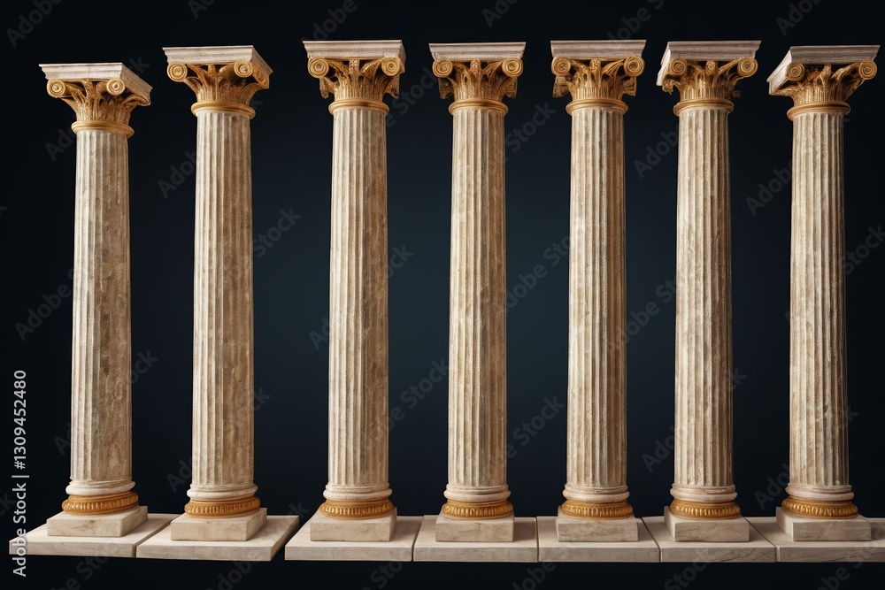 a close up of a row of four pillars with a black background a close up of a row of four pillars with a black background