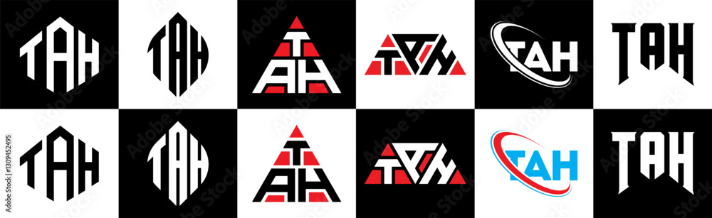 TAH letter logo design in six style. TAH polygon, circle, triangle, hexagon, flat and simple style with black and white color variation letter logo set in one artboard. TAH minimalist and classic logo TAH letter logo design in six style. TAH polygon, circle, triangle, hexagon, flat and simple style with black and white color variation letter logo set in one artboard. TAH minimalist and classic logo