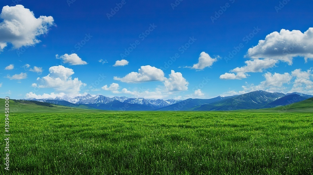 Serene Austrian Landscape with Vibrant Green Meadow and Majestic Mountains Under Clear Blue Sky, Ideal Sunny Summer Day Scenery Serene Austrian Landscape with Vibrant Green Meadow and Majestic Mountains Under Clear Blue Sky, Ideal Sunny Summer Day Scenery