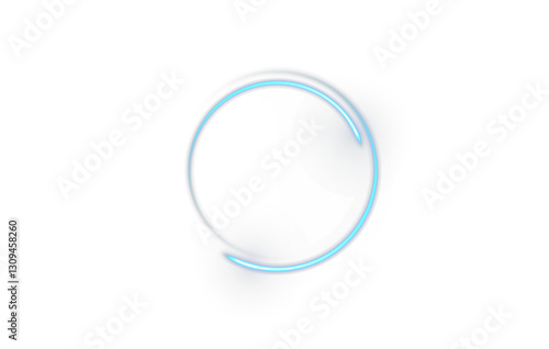 PNG circle with neon line creating a circular frame and round portal. An abstract background featuring a glowing ring with a radiant twirl and smooth curve. Glare vector effect with light astral beam 