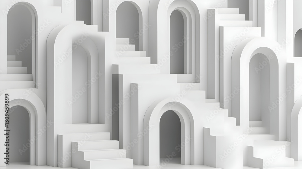 Abstract 3D White Archways and Steps Background Abstract 3D White Archways and Steps Background