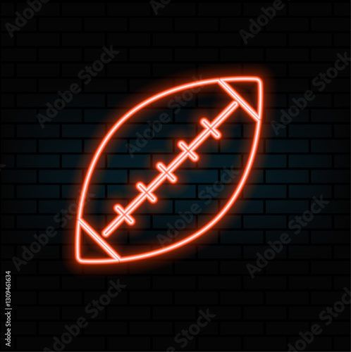 Neon American football icon. Glowing neon rugby ball sign, outline football pictogram in vivid color. Online game, sport match, tournament, live broadcast. Vector icon set, sign, symbol for UI