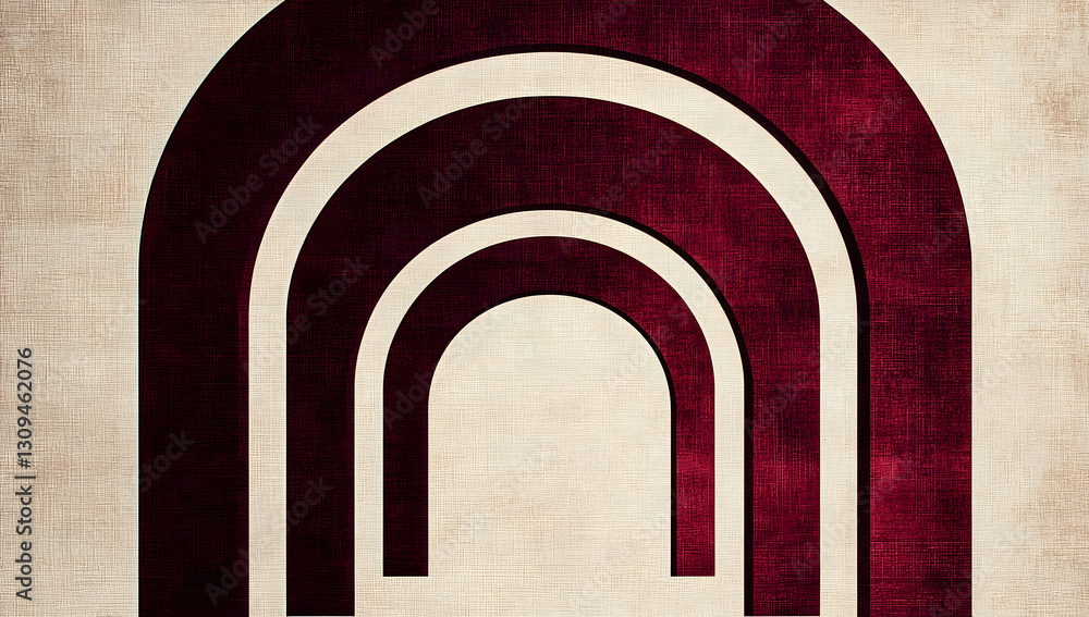 Fototapeta premium Minimalist burgundy arch patterns on a beige canvas for modern decor.