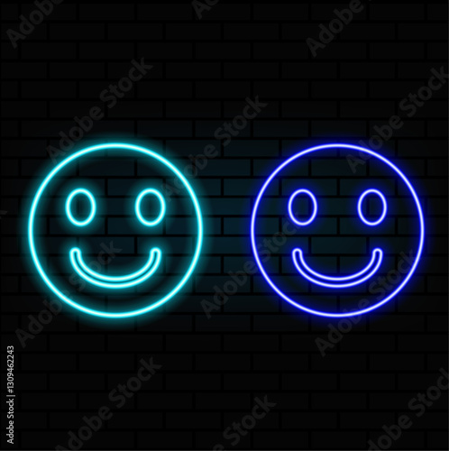 Outline neon laugh emoji icon. Glowing neon laughing emoticon sign, humor face pictogram. Funny joke, comic emoji, giggle face, fun mood, jest mouth. Vector icon set, symbol for UI
