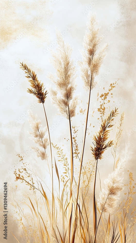 Elegant arrangement of golden grass in soft natural light, creating a serene atmosphere. Elegant arrangement of golden grass in soft natural light, creating a serene atmosphere.