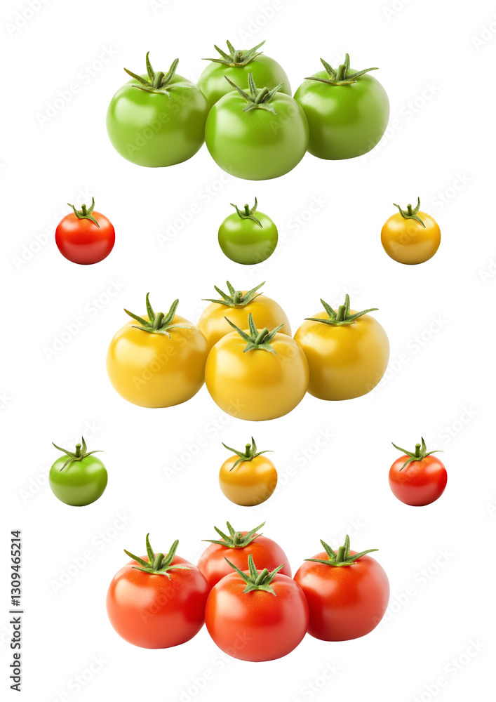 Set of fresh red, green, yellow tomatoes. Isolated on transparent background. Set of fresh red, green, yellow tomatoes. Isolated on transparent background.