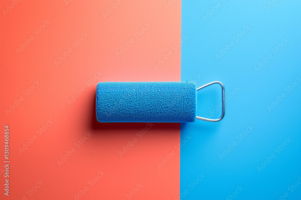 Blue Paint Roller on Colorful Background Blue Paint Roller on Colorful Background