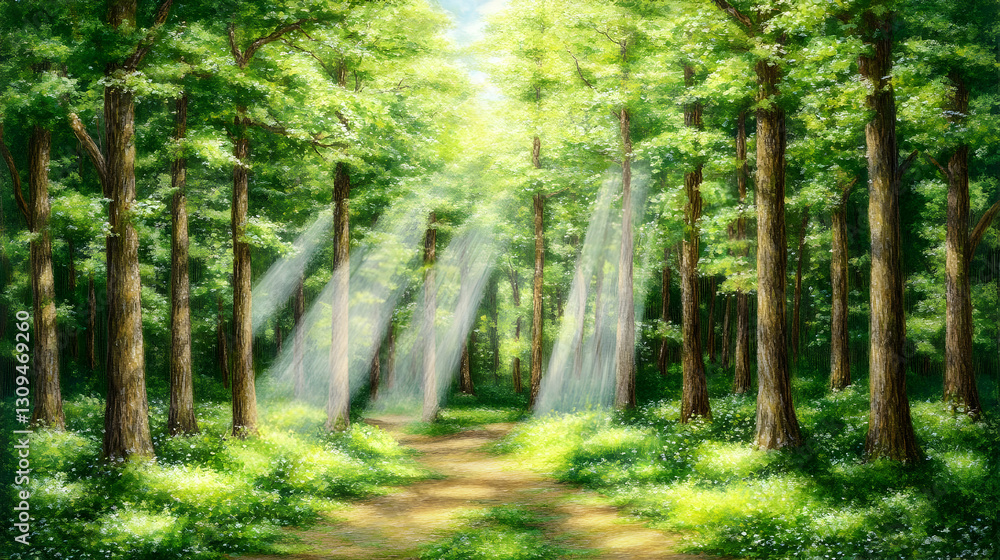 Obraz premium Sunlit Forest Path Illustration