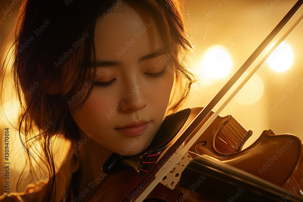 Fototapeta premium Graceful Violinist in Soft Light
