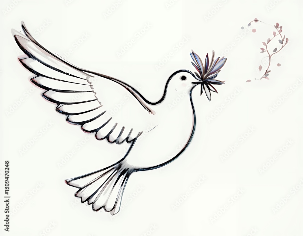 Obraz premium Dove Flying with Branch Drawing for Peace Hope and New Beginnings