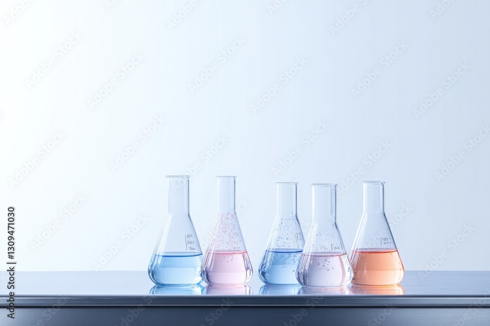 brightly lit laboratory showcasing arrangement of glass beakers and test tubes with bubbling colorful liquids on stainless brightly lit laboratory showcasing arrangement of glass beakers and test tubes with bubbling colorful liquids on stainless