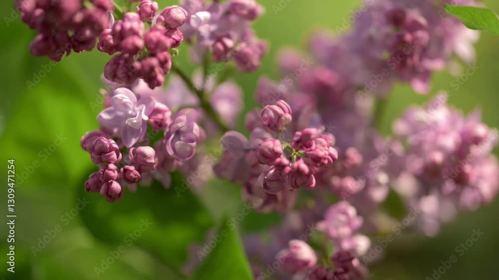 Blooming Lilac Flowers in Soft Sunlight Close-up of delicate lilac flowers in full bloom with vibrant purple hues and lush green leaves, illuminated by gentle sunlight in serene spring setting. Blooming Lilac Flowers in Soft Sunlight Close-up of delicate lilac flowers in full bloom with vibrant purple hues and lush green leaves, illuminated by gentle sunlight in serene spring setting.