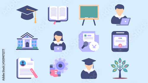 Education Vector Icon Set for Learning, School, Graduation, and Online Courses - Ideal for E-Learning Platforms and Educational Projects
