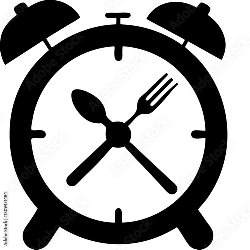 Alarm clock with cutlery symbolizing meal time  