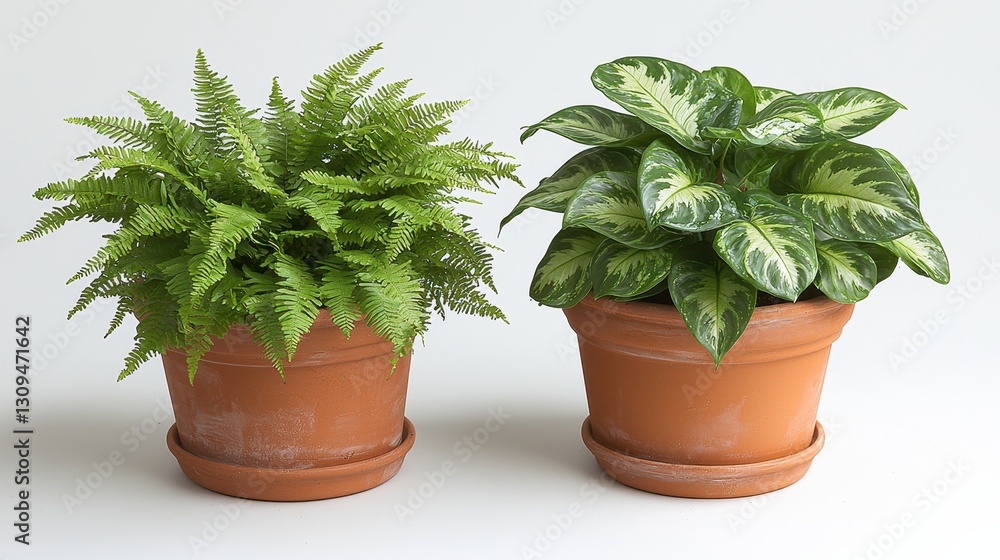 Two potted ferns and philodendron Two potted ferns and philodendron