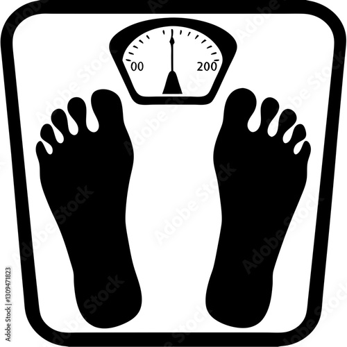 Illustration of feet on a weighing scale as a symbol of weight loss and health monitoring

