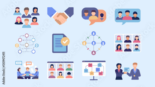 Wallpaper Mural Vector Icon Set for Business Communication, Team Collaboration, Networking, and Social Interactions - Ideal for Presentations and Digital Marketing Torontodigital.ca