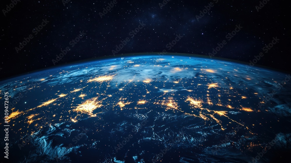 Obraz premium Earth at Night: A Celestial Tapestry of City Lights