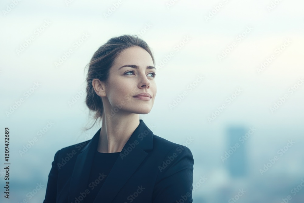 confident sales professional stands against blurred urban backdrop confident sales professional stands against blurred urban backdrop