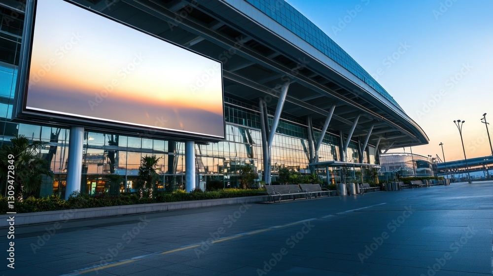 Naklejka premium Airport terminal sunrise billboard advertising